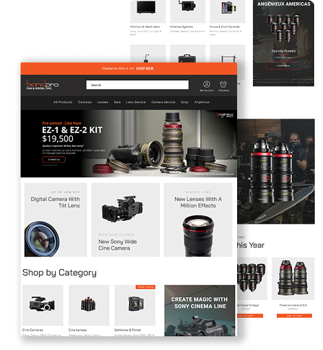 Band Pro ecommerce website preview showing camera equipment and product-focused web design