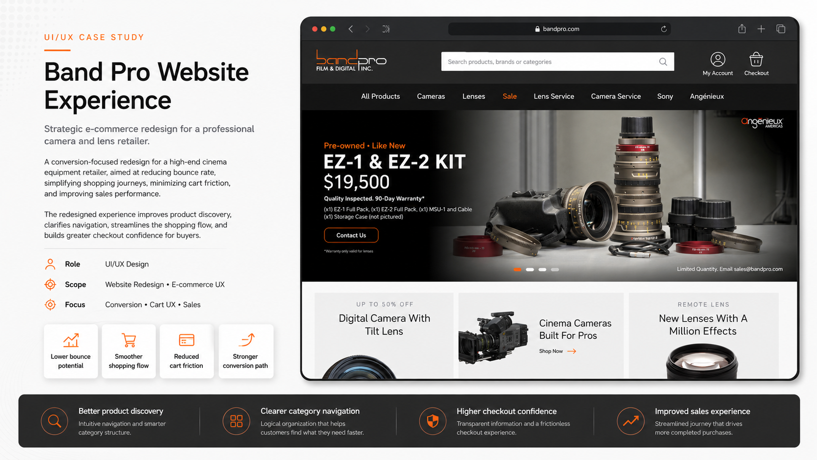 Band Pro ecommerce website preview showing camera equipment and product-focused web design