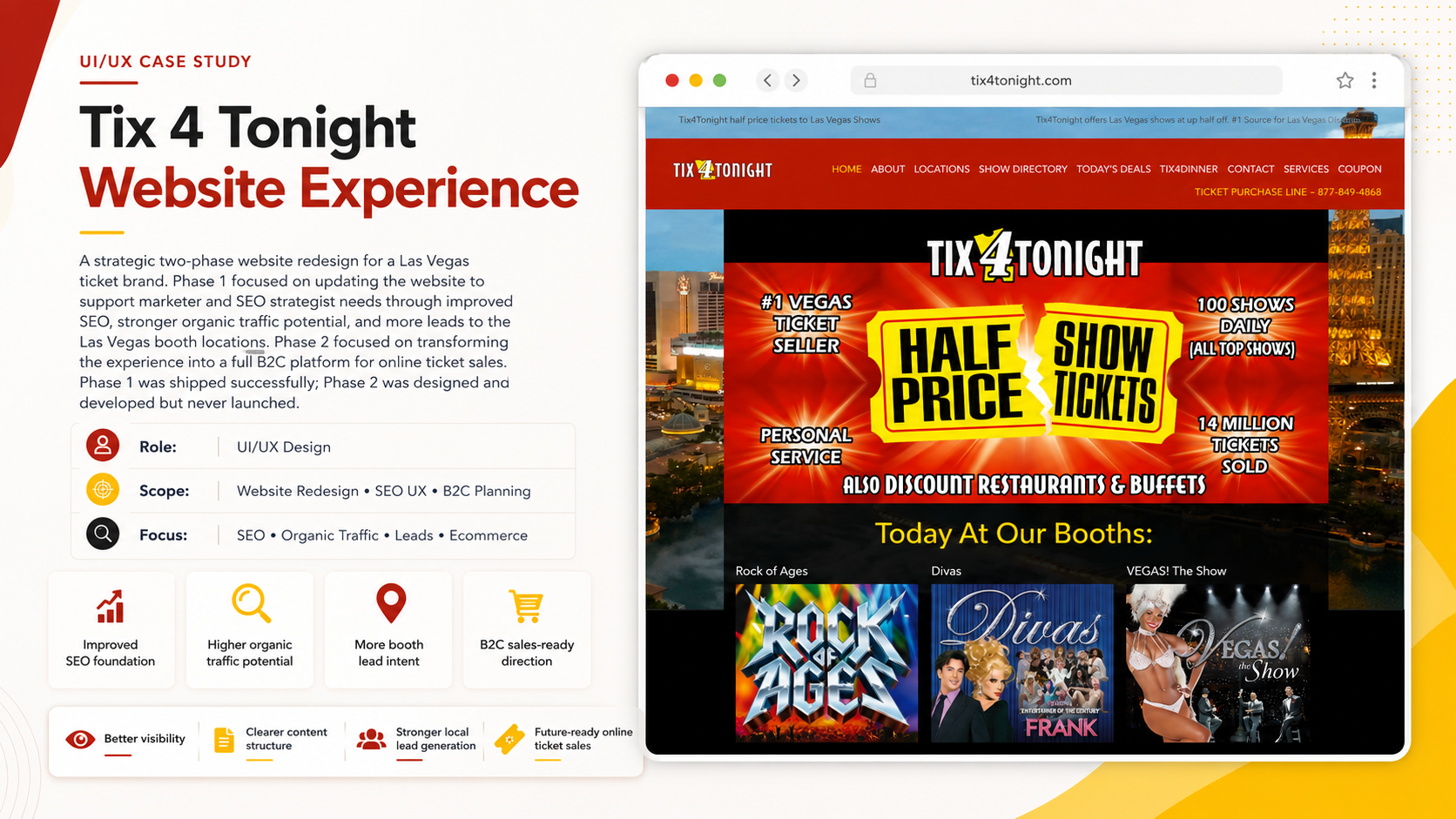 Tix 4 Tonight website preview for entertainment ticket offers